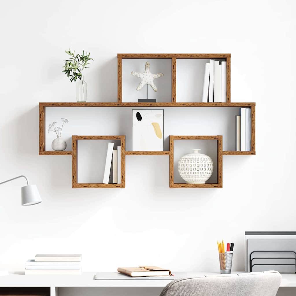Wandplank met plank Oud hout 82 x 15 x 51 cm Bewerkt hout is nu te koop bij PeponiXL, paradijselijk wonen!