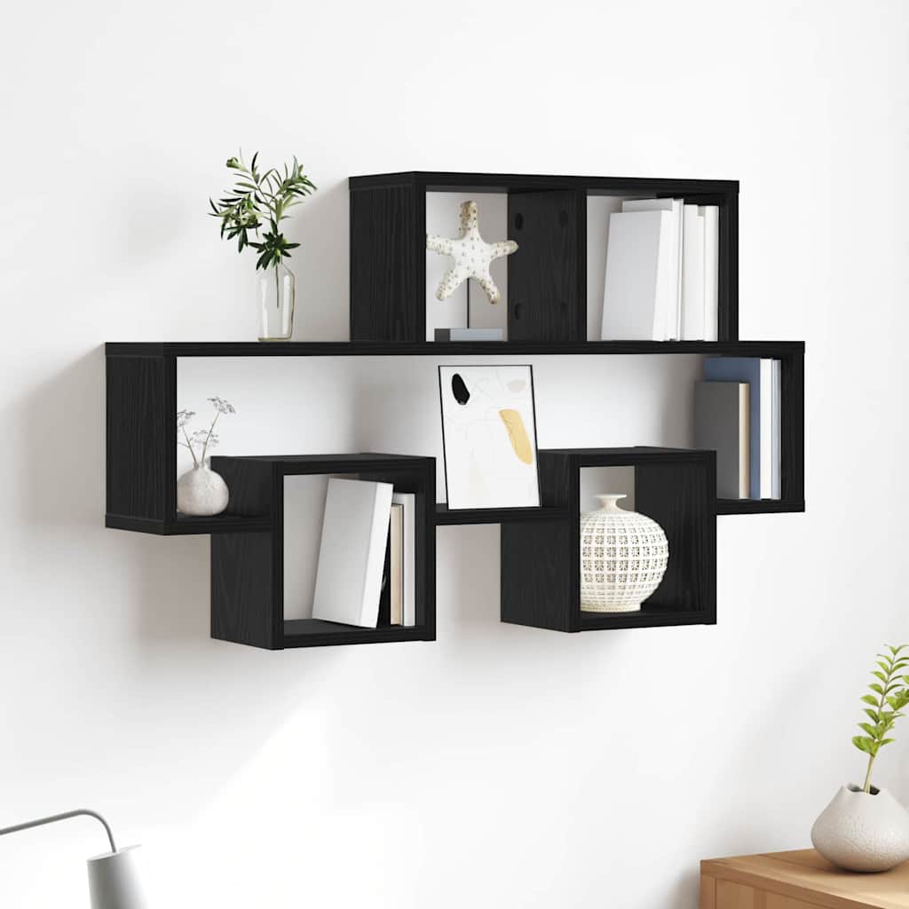 Wandplank met plank Zwart eiken 82 x 15 x 51 cm Bewerkt hout is nu te koop bij PeponiXL, paradijselijk wonen!