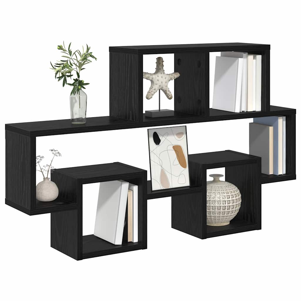 Wandplank met plank Zwart eiken 82 x 15 x 51 cm Bewerkt hout is nu te koop bij PeponiXL, paradijselijk wonen!