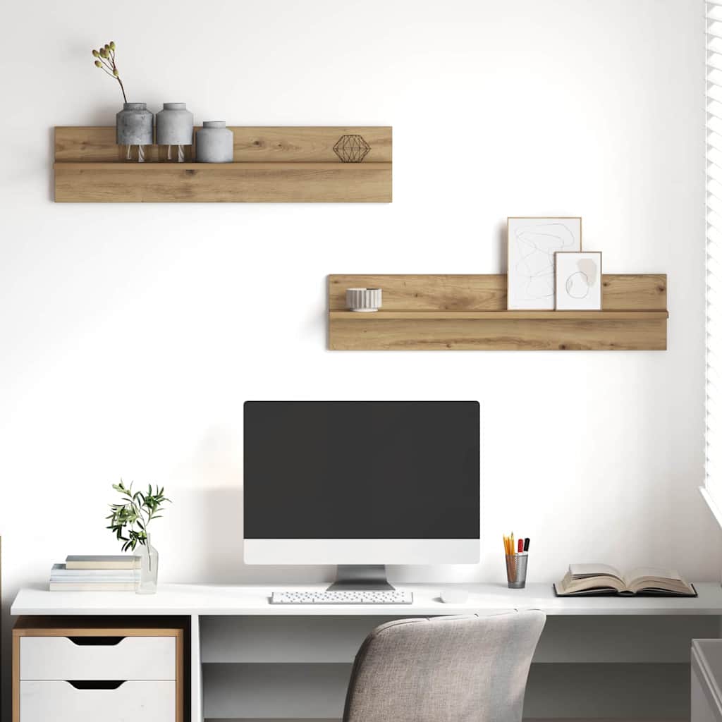 Wandplank 2 pcs Artisan Eiken 80 x 11,5 x 18 cm Bewerkt hout is nu te koop bij PeponiXL, paradijselijk wonen!