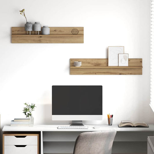 Wandplank 2 pcs Artisan Eiken 80 x 11,5 x 18 cm Bewerkt hout is nu te koop bij PeponiXL, paradijselijk wonen!