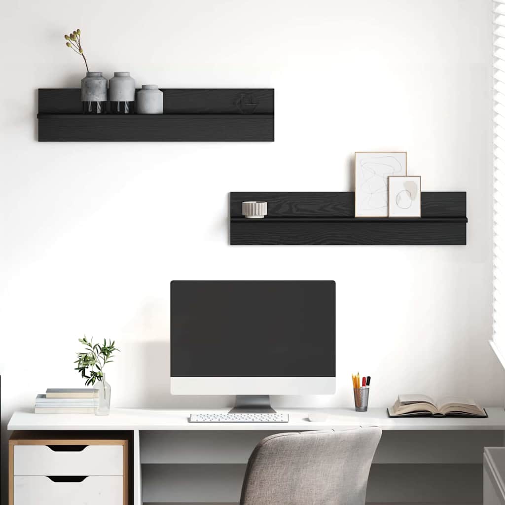 Wandplank 2 pcs Zwart Eiken 80 x 11,5 x 18 cm Bewerkt hout is nu te koop bij PeponiXL, paradijselijk wonen!