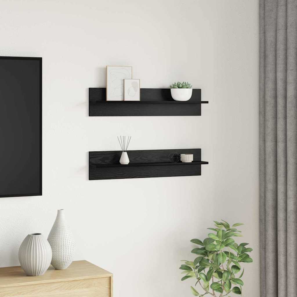 Wandplank 2 pcs Zwart Eiken 80 x 11,5 x 18 cm Bewerkt hout is nu te koop bij PeponiXL, paradijselijk wonen!