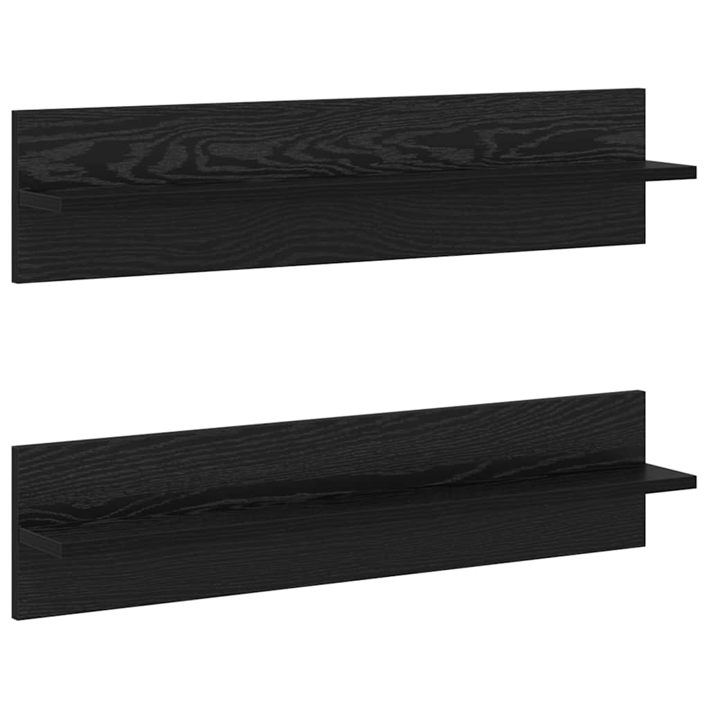 Wandplank 2 pcs Zwart Eiken 80 x 11,5 x 18 cm Bewerkt hout is nu te koop bij PeponiXL, paradijselijk wonen!