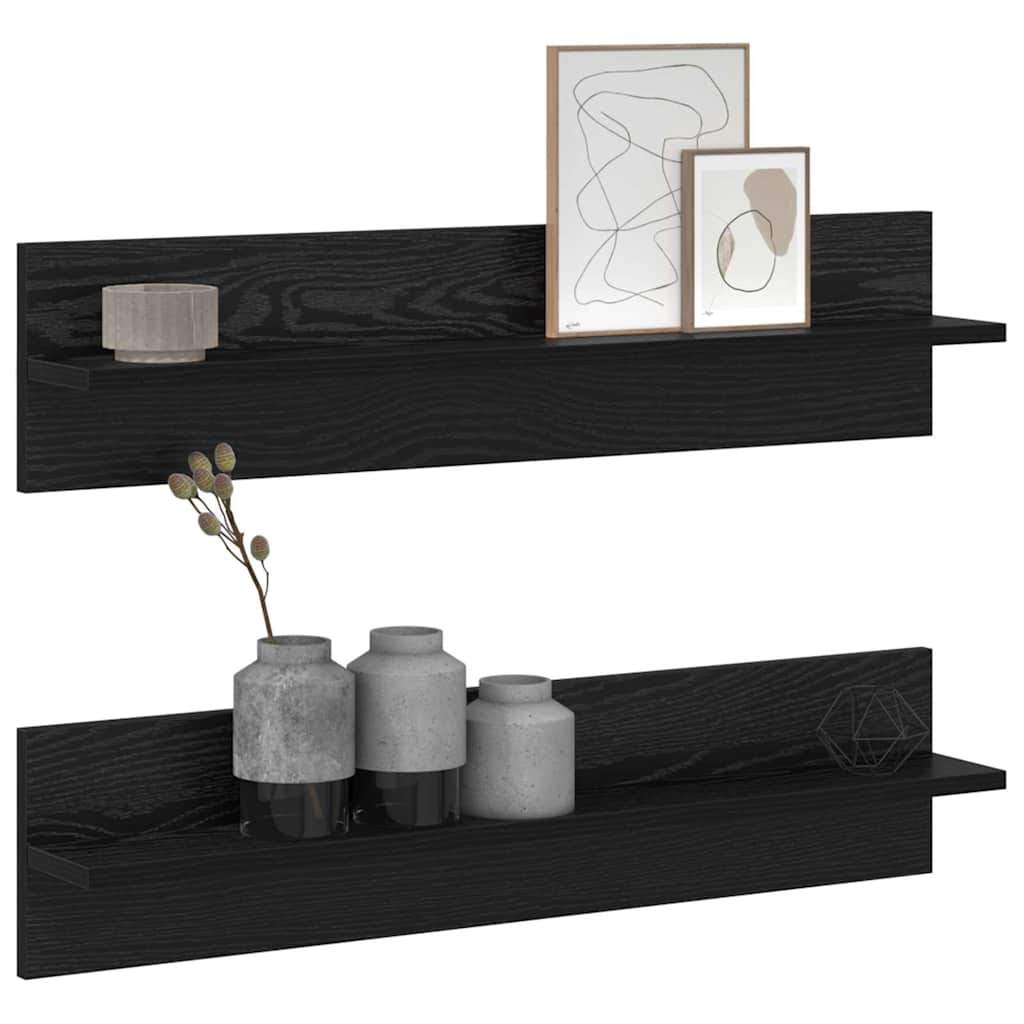Wandplank 2 pcs Zwart Eiken 80 x 11,5 x 18 cm Bewerkt hout is nu te koop bij PeponiXL, paradijselijk wonen!