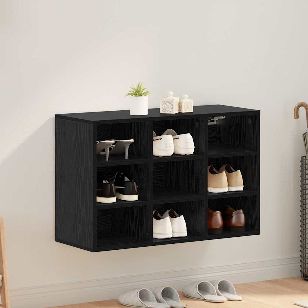 Schoenenkast Zwart Eiken 77,5 x 30 x 51 cm Bewerkt hout is nu te koop bij PeponiXL, paradijselijk wonen!
