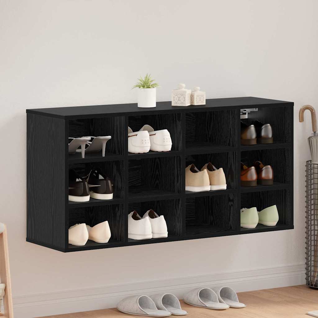 Schoenenkast Zwart Eiken 103 x 30 x 51 cm Bewerkt hout is nu te koop bij PeponiXL, paradijselijk wonen!