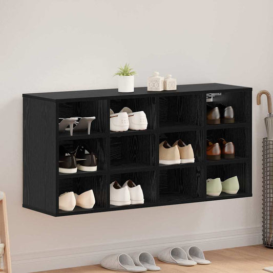 Schoenenkast Zwart Eiken 103 x 30 x 51 cm Bewerkt hout is nu te koop bij PeponiXL, paradijselijk wonen!