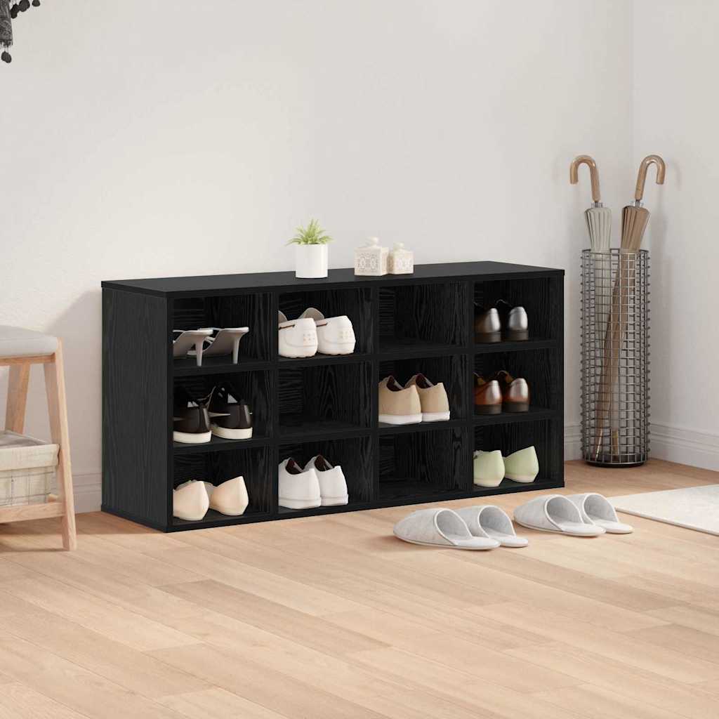 Schoenenkast Zwart Eiken 103 x 30 x 51 cm Bewerkt hout is nu te koop bij PeponiXL, paradijselijk wonen!