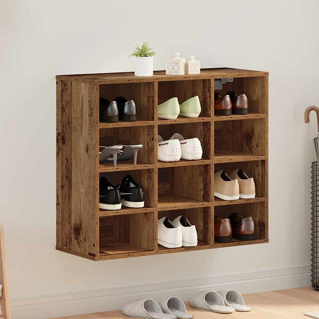Schoenenkast met plank Oudhout 77,5 x 30 x 67 cm Bewerkt hout is nu te koop bij PeponiXL, paradijselijk wonen!