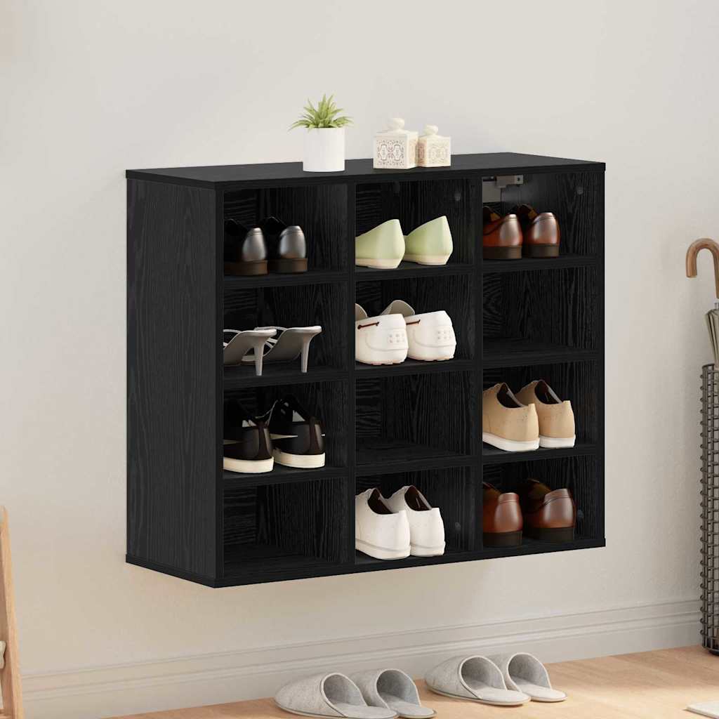 Schoenenkast Zwart Eiken 77,5 x 30 x 67 cm Bewerkt hout is nu te koop bij PeponiXL, paradijselijk wonen!