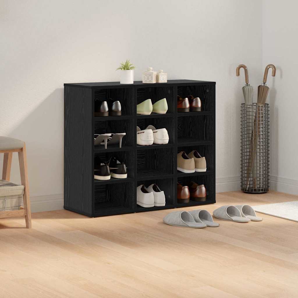 Schoenenkast Zwart Eiken 77,5 x 30 x 67 cm Bewerkt hout is nu te koop bij PeponiXL, paradijselijk wonen!