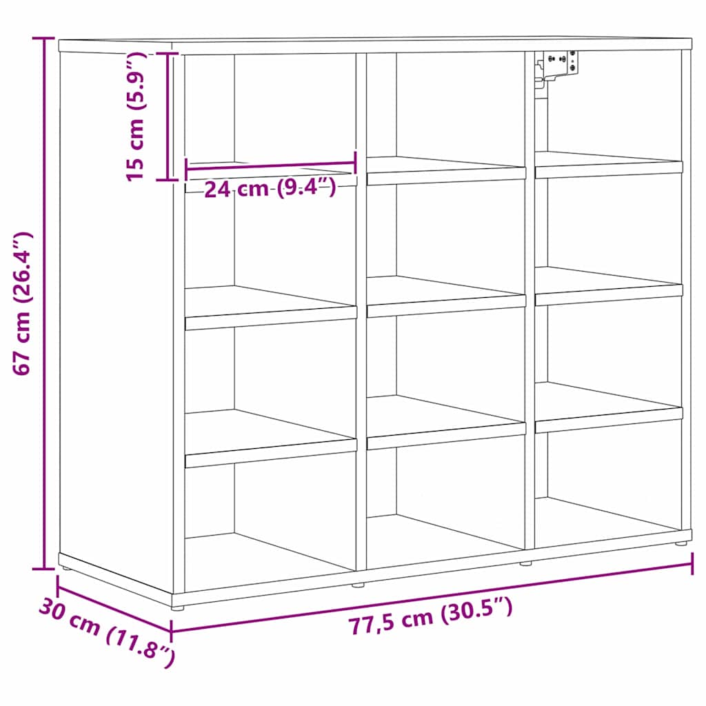 Schoenenkast Zwart Eiken 77,5 x 30 x 67 cm Bewerkt hout is nu te koop bij PeponiXL, paradijselijk wonen!