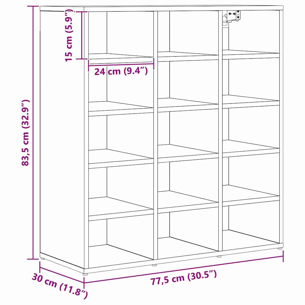 Schoenenkast Artisan Eiken 77,5 x 30 x 83,5 cm Bewerkt hout is nu te koop bij PeponiXL, paradijselijk wonen!