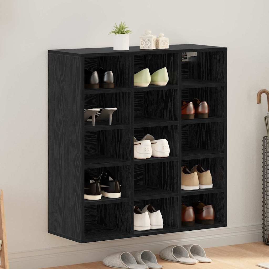Schoenenkast Zwart Eiken 77,5 x 30 x 83,5 cm Bewerkt hout is nu te koop bij PeponiXL, paradijselijk wonen!