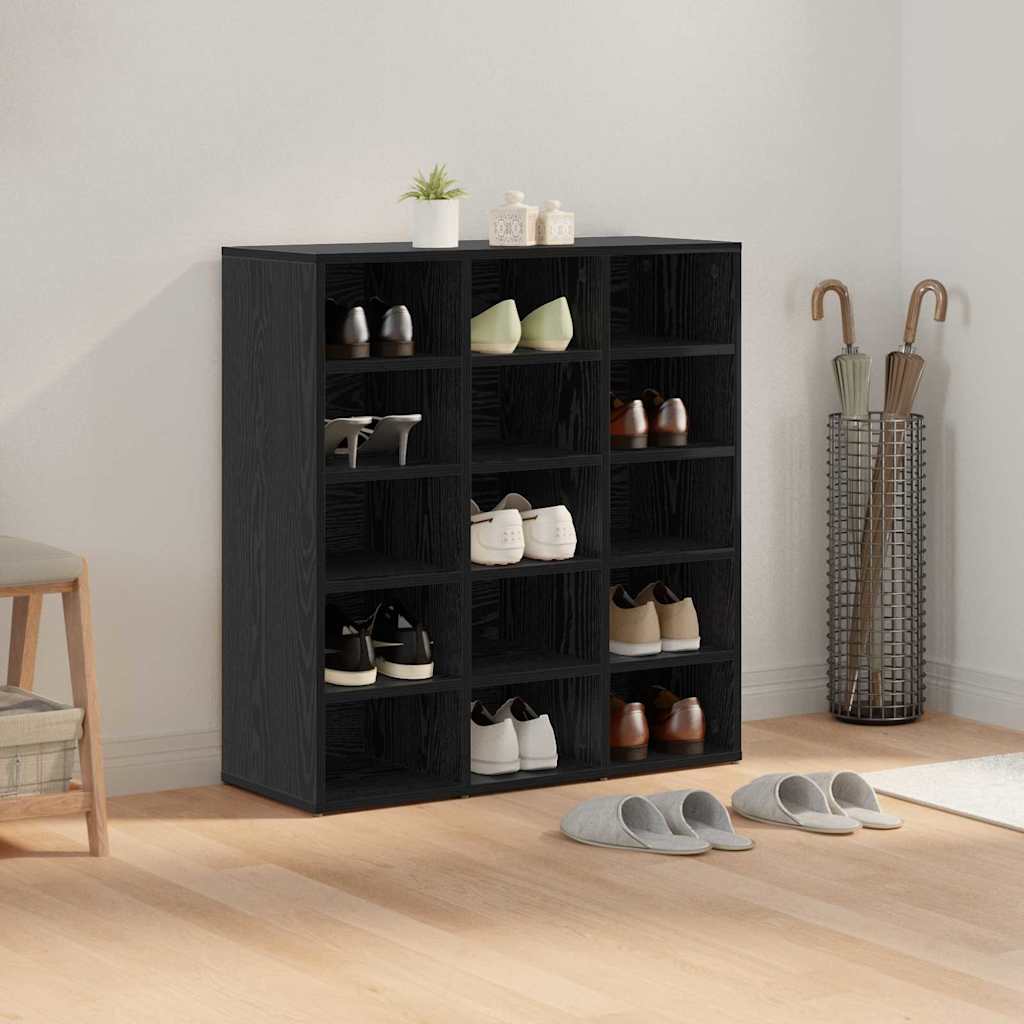 Schoenenkast Zwart Eiken 77,5 x 30 x 83,5 cm Bewerkt hout is nu te koop bij PeponiXL, paradijselijk wonen!