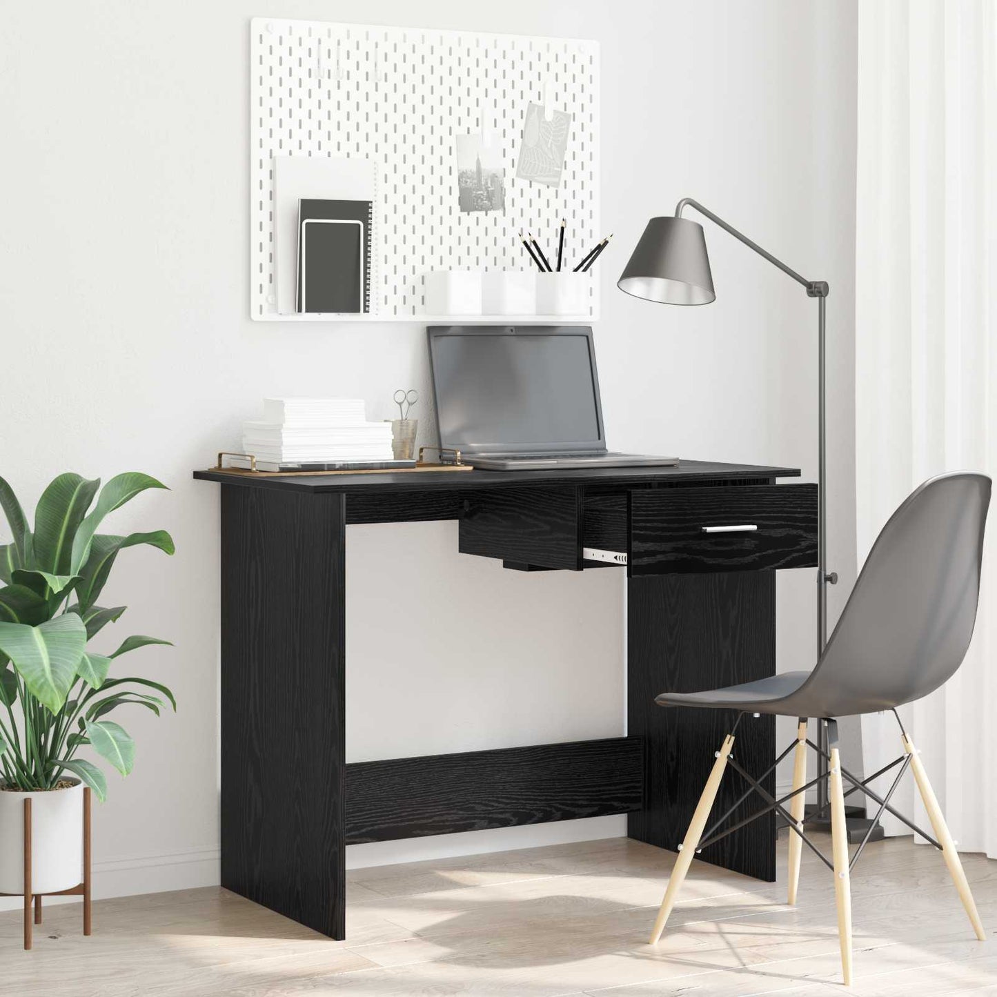 Bureau met lade Zwart Eiken 100 x 50 x 76 cm Bewerkt hout is nu te koop bij PeponiXL, paradijselijk wonen!