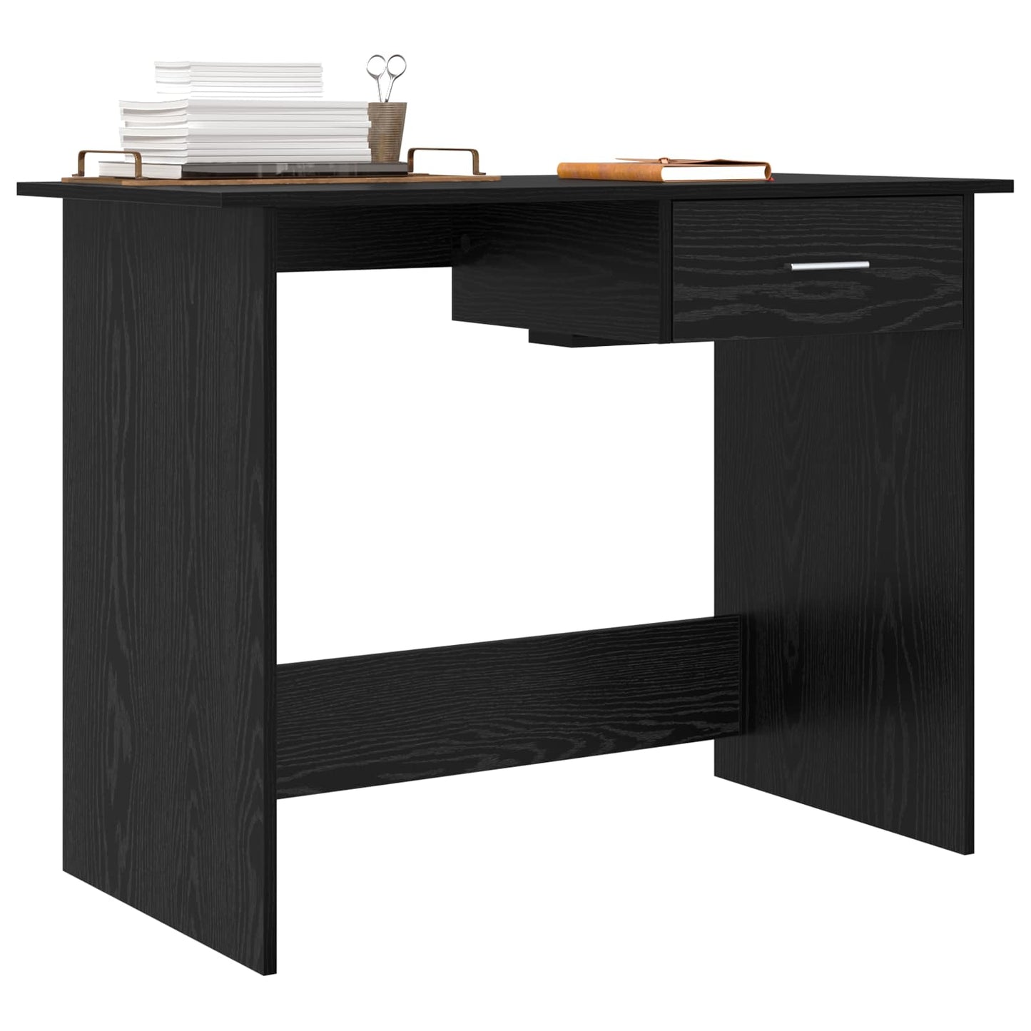 Bureau met lade Zwart Eiken 100 x 50 x 76 cm Bewerkt hout is nu te koop bij PeponiXL, paradijselijk wonen!
