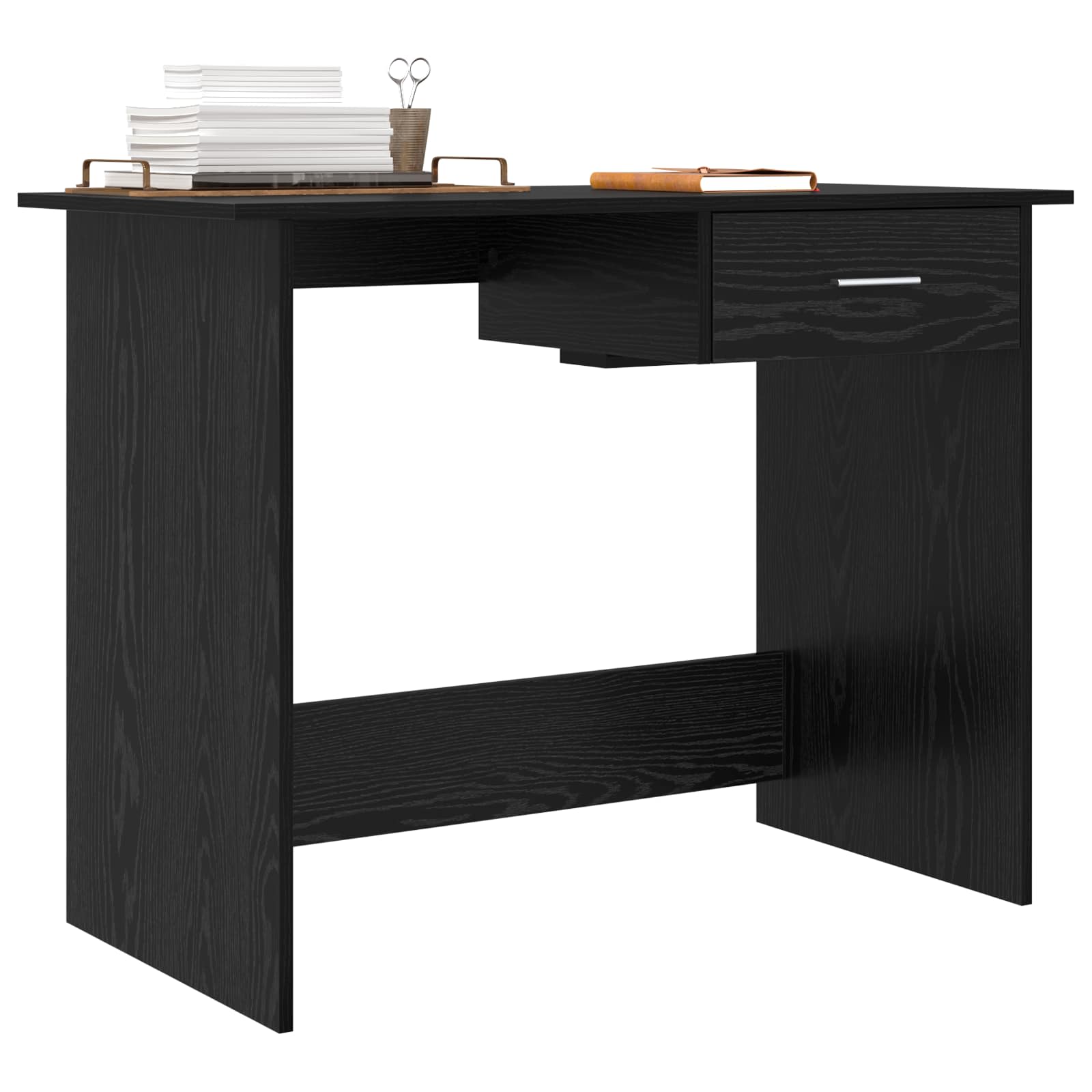 Bureau met lade Zwart Eiken 100 x 50 x 76 cm Bewerkt hout is nu te koop bij PeponiXL, paradijselijk wonen!