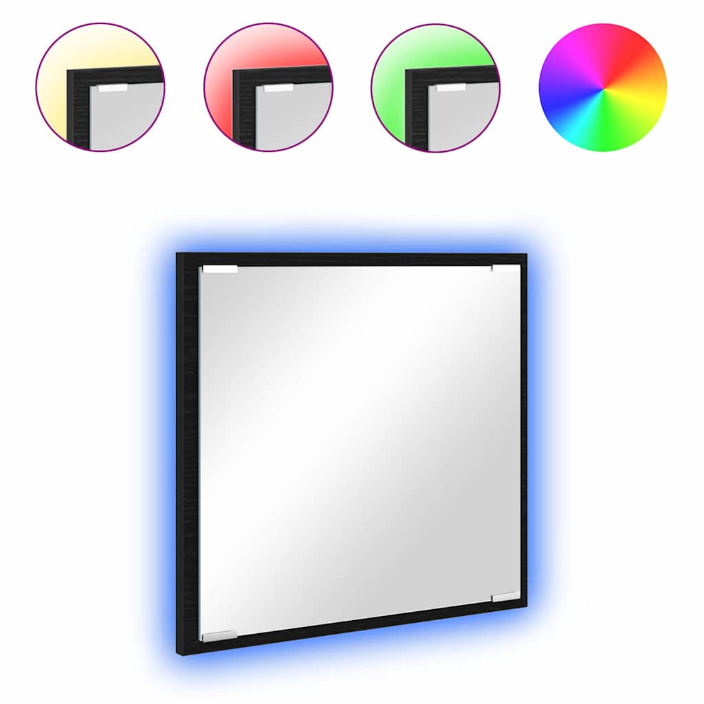 LED Badkamer Spiegel Zwart Eiken 40 x 37 x 8.5 cm Bewerkt hout is nu te koop bij PeponiXL, paradijselijk wonen!