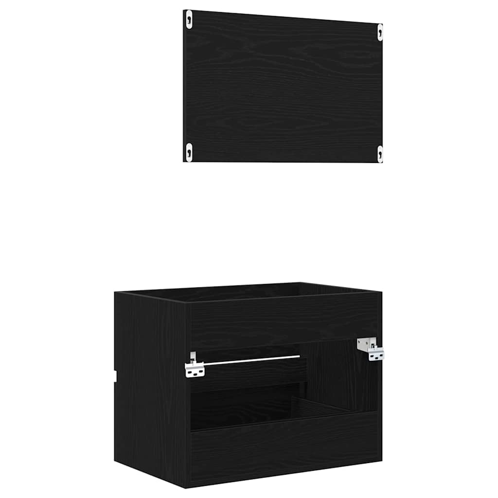 Badkamermeubelset 2 pcs Zwart Eiken Geperst Hout en Metaal is nu te koop bij PeponiXL, paradijselijk wonen!