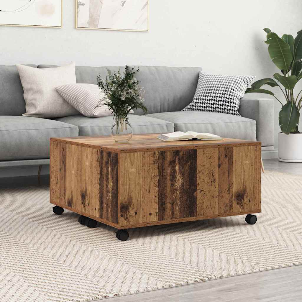 Salontafel met lade Oudhout 75 x 75 x 38 cm Bewerkt hout is nu te koop bij PeponiXL, paradijselijk wonen!
