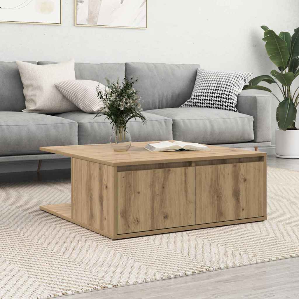 Salontafel artisanaal eikenkleurig 80 x 80 x 31 cm Bewerkt hout is nu te koop bij PeponiXL, paradijselijk wonen!