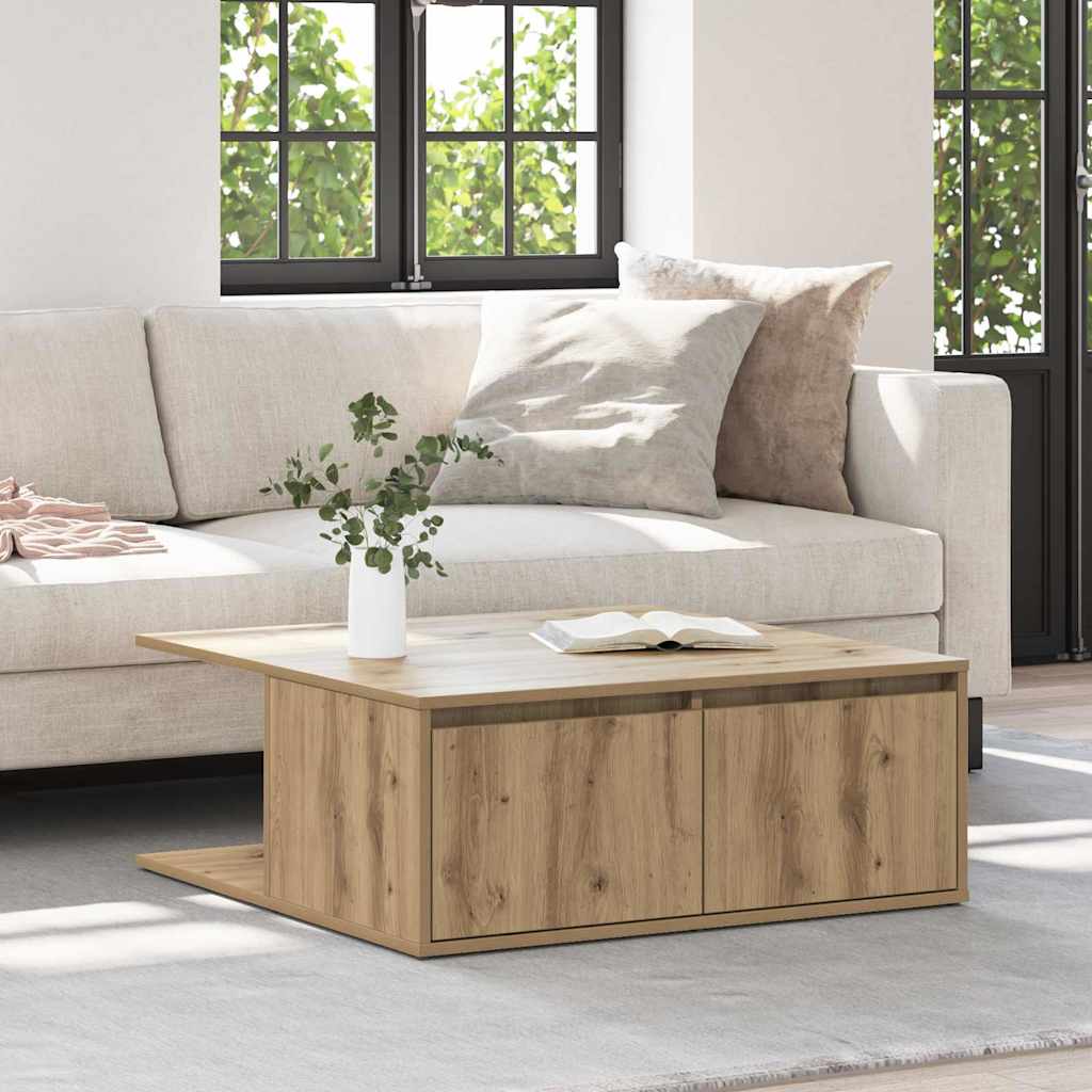 Salontafel artisanaal eikenkleurig 80 x 80 x 31 cm Bewerkt hout is nu te koop bij PeponiXL, paradijselijk wonen!