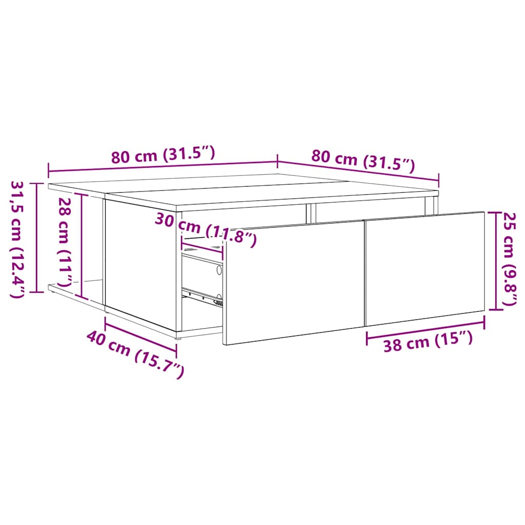 Salontafel artisanaal eikenkleurig 80 x 80 x 31 cm Bewerkt hout is nu te koop bij PeponiXL, paradijselijk wonen!
