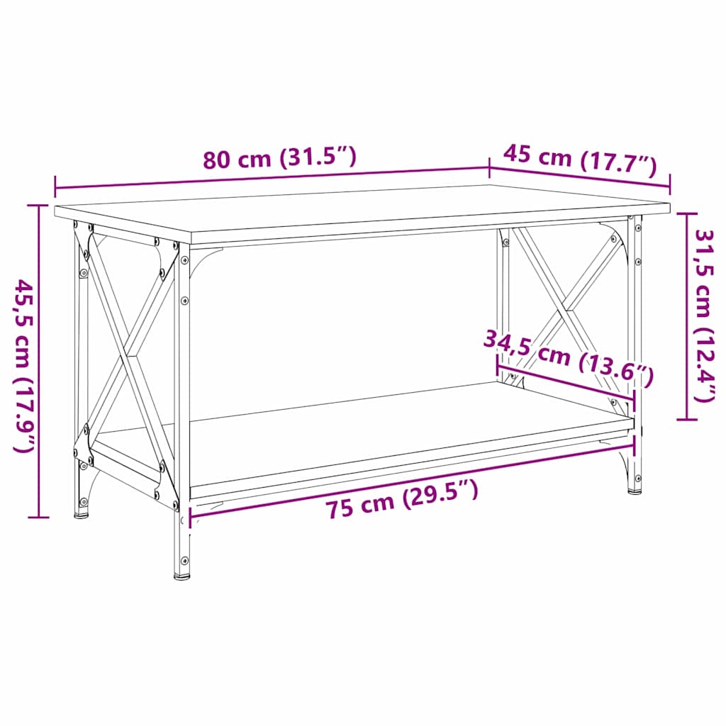 Salontafel Zwart eiken 80 x 45 x 45.5 cm Bewerkt hout is nu te koop bij PeponiXL, paradijselijk wonen!
