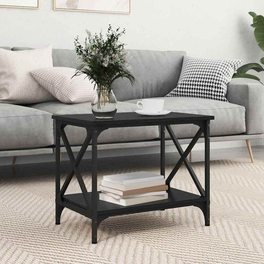 Bijzettafel Zwart Eiken 55 x 38 x 45 cm Bewerkt hout is nu te koop bij PeponiXL, paradijselijk wonen!