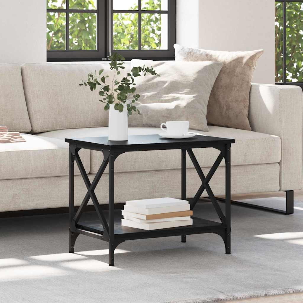 Bijzettafel Zwart Eiken 55 x 38 x 45 cm Bewerkt hout is nu te koop bij PeponiXL, paradijselijk wonen!