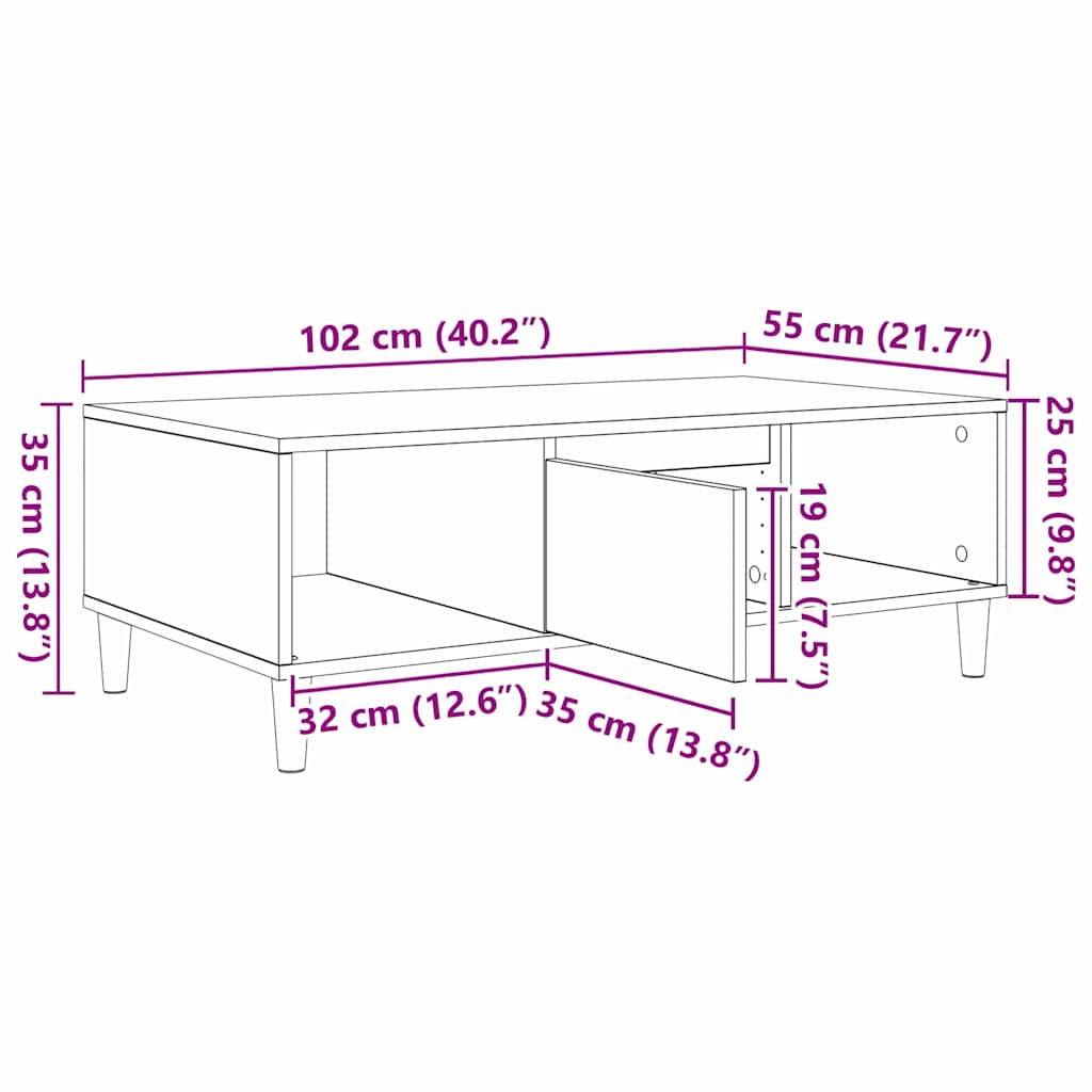 Salontafel Sonoma Eiken 102 x 55 x 35 cm Bewerkt hout is nu te koop bij PeponiXL, paradijselijk wonen!
