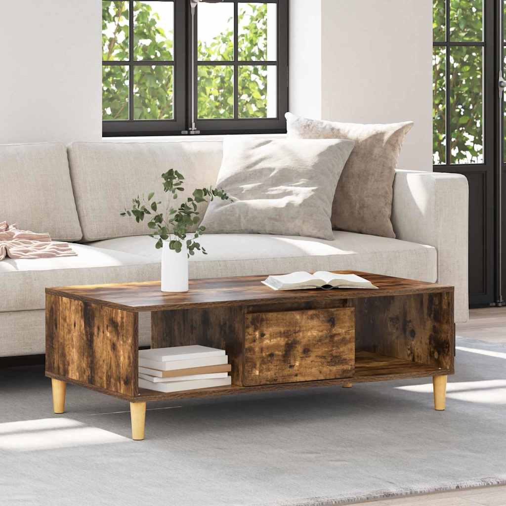 Salontafel Gerookt eiken 102 x 55 x 35 cm Bewerkt hout is nu te koop bij PeponiXL, paradijselijk wonen!