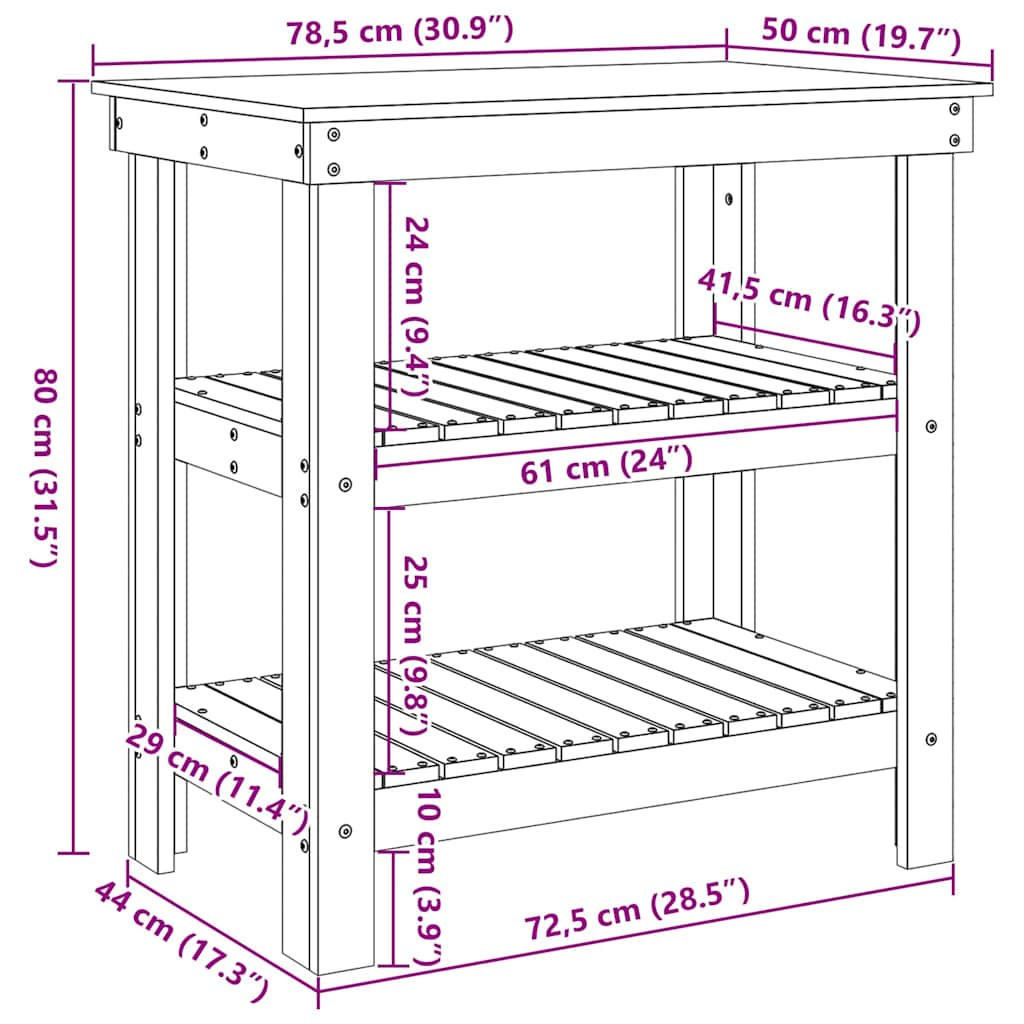 Werkbank Wasbruin 78,5 x 50 x 80 cm Massief grenenhout is nu te koop bij PeponiXL, paradijselijk wonen!