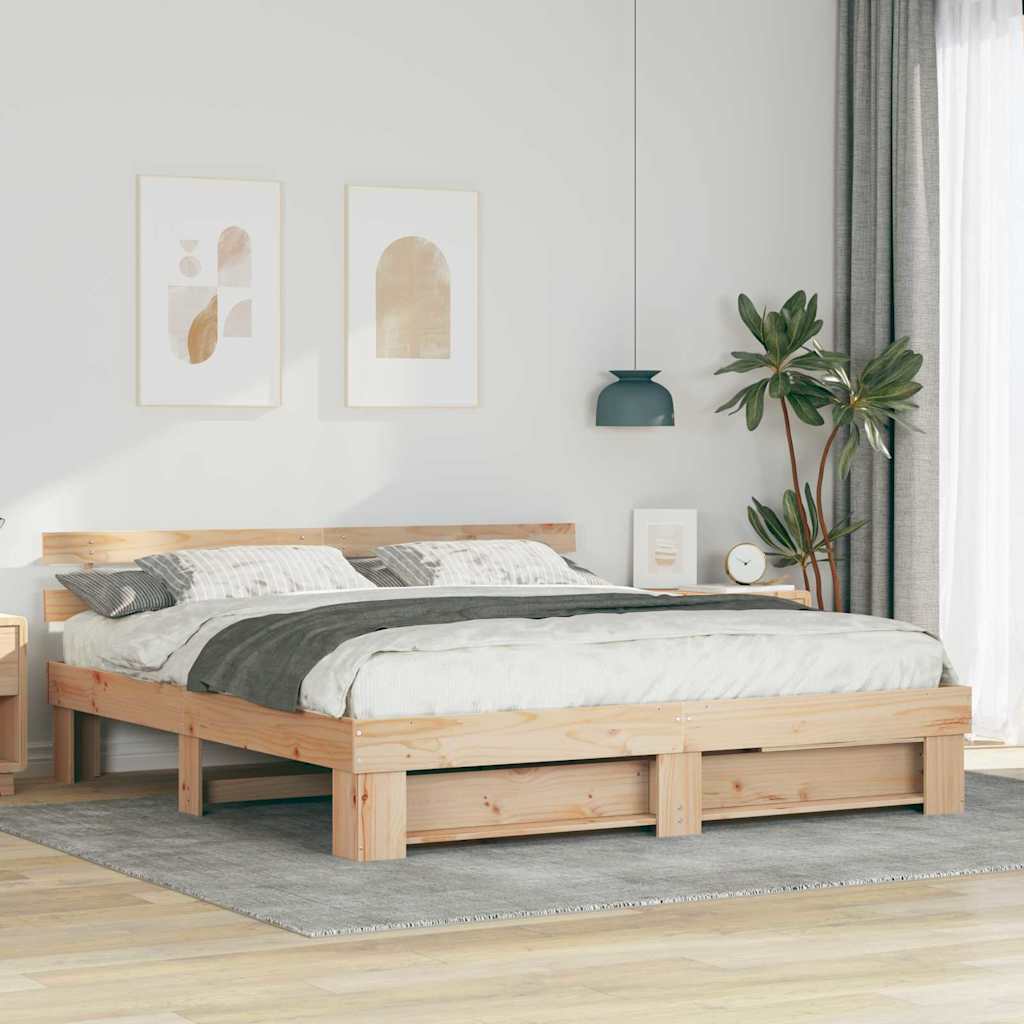 Bedframe met hoofdeinde Bruin 200 x 200 cm Massief grenenhout is nu te koop bij PeponiXL, paradijselijk wonen!