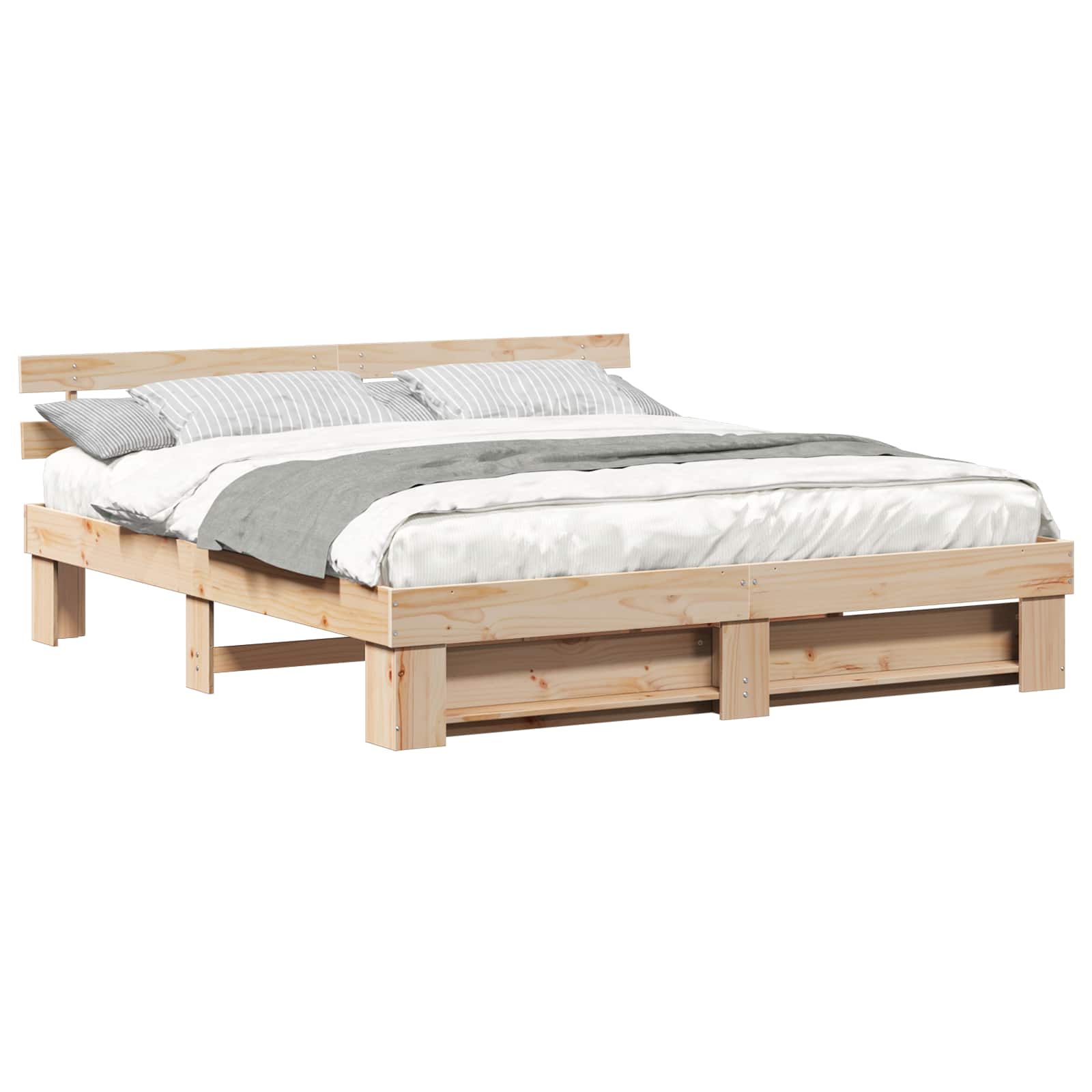 Bedframe met hoofdeinde Bruin 200 x 200 cm Massief grenenhout is nu te koop bij PeponiXL, paradijselijk wonen!