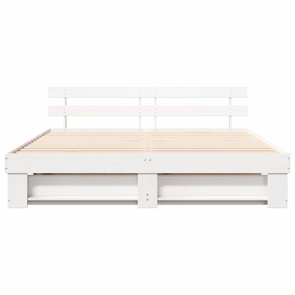 Bedframe met hoofdeinde Wit 200 x 200 cm Massief grenenhout is nu te koop bij PeponiXL, paradijselijk wonen!
