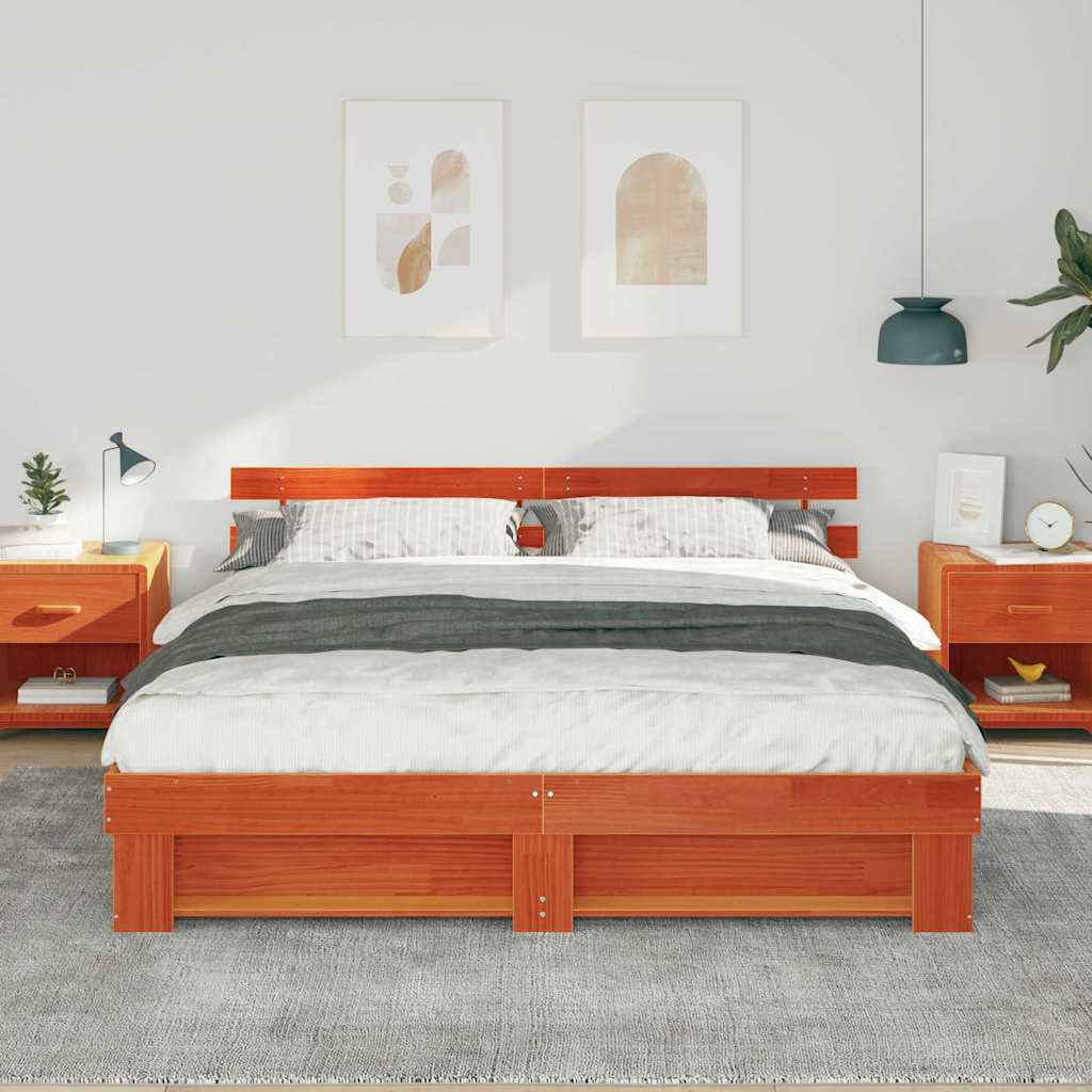 Bedframe met hoofdeinde Bruin 200 x 200 cm Massief grenenhout is nu te koop bij PeponiXL, paradijselijk wonen!