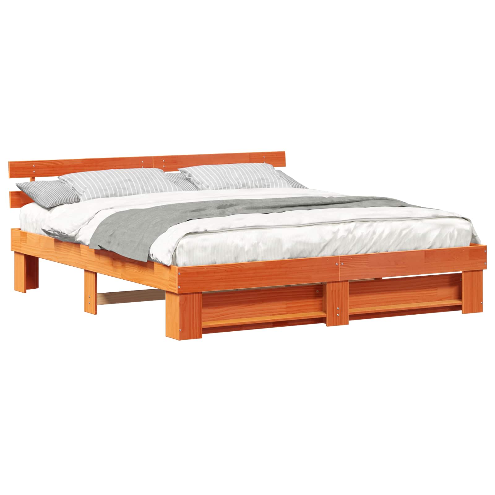 Bedframe met hoofdeinde Bruin 200 x 200 cm Massief grenenhout is nu te koop bij PeponiXL, paradijselijk wonen!