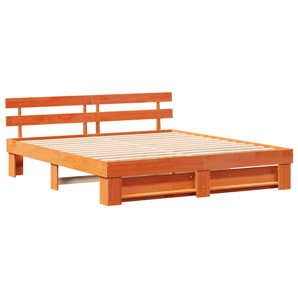 Bedframe met hoofdeinde Bruin 200 x 200 cm Massief grenenhout is nu te koop bij PeponiXL, paradijselijk wonen!