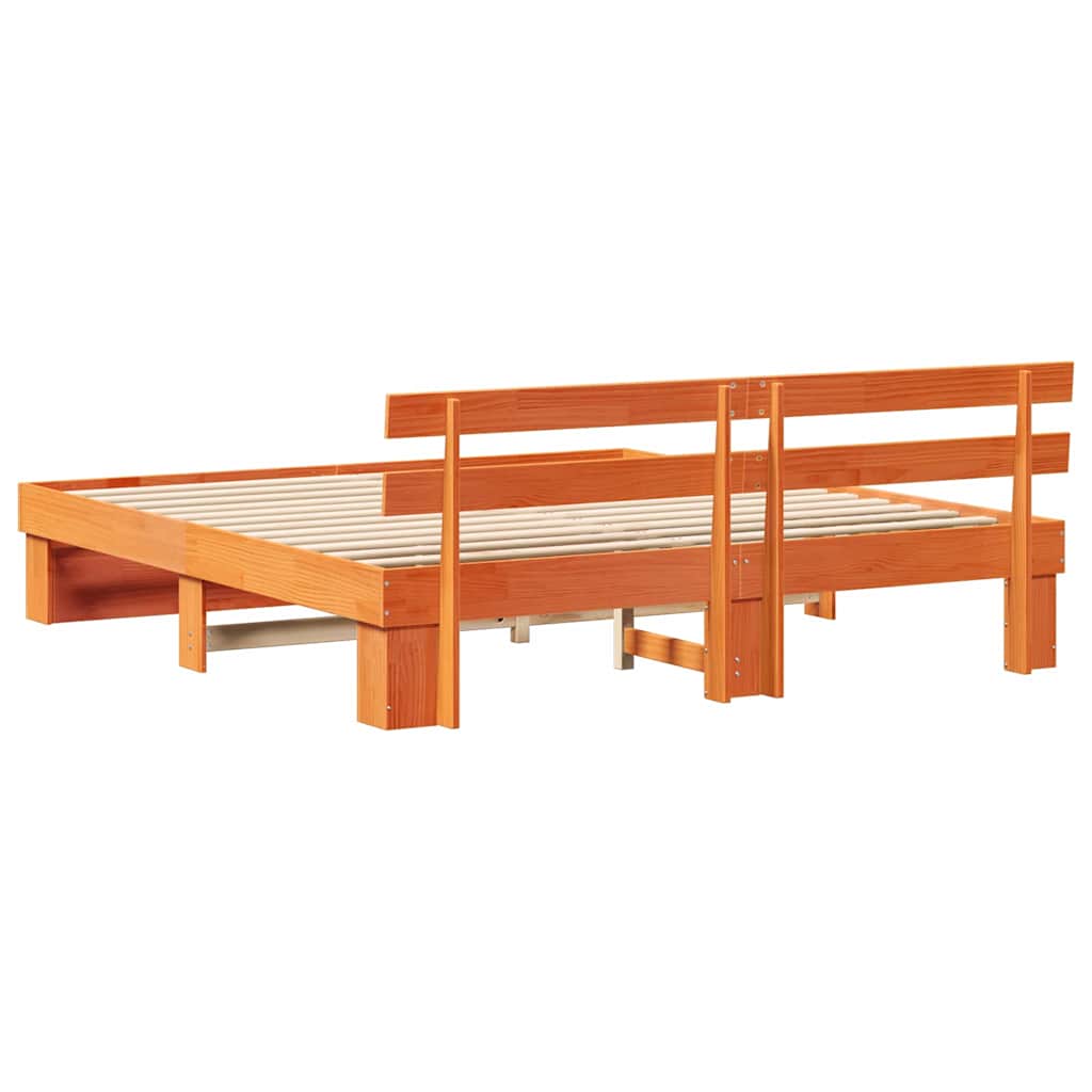 Bedframe met hoofdeinde Bruin 200 x 200 cm Massief grenenhout is nu te koop bij PeponiXL, paradijselijk wonen!