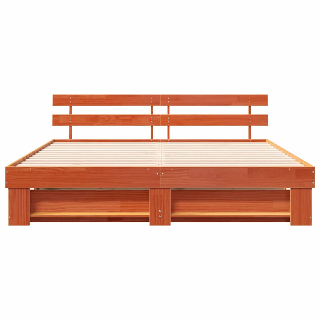 Bedframe met hoofdeinde Bruin 200 x 200 cm Massief grenenhout is nu te koop bij PeponiXL, paradijselijk wonen!