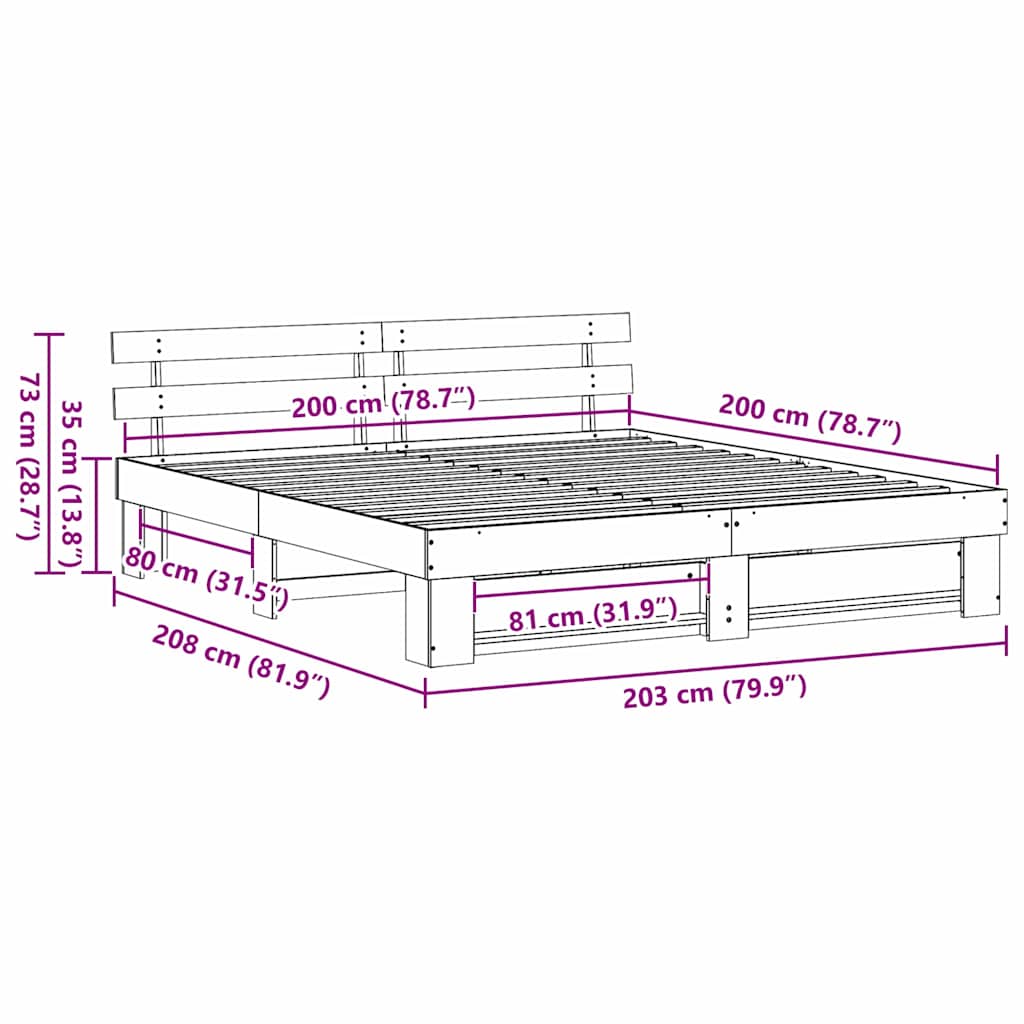 Bedframe met hoofdeinde Bruin 200 x 200 cm Massief grenenhout is nu te koop bij PeponiXL, paradijselijk wonen!