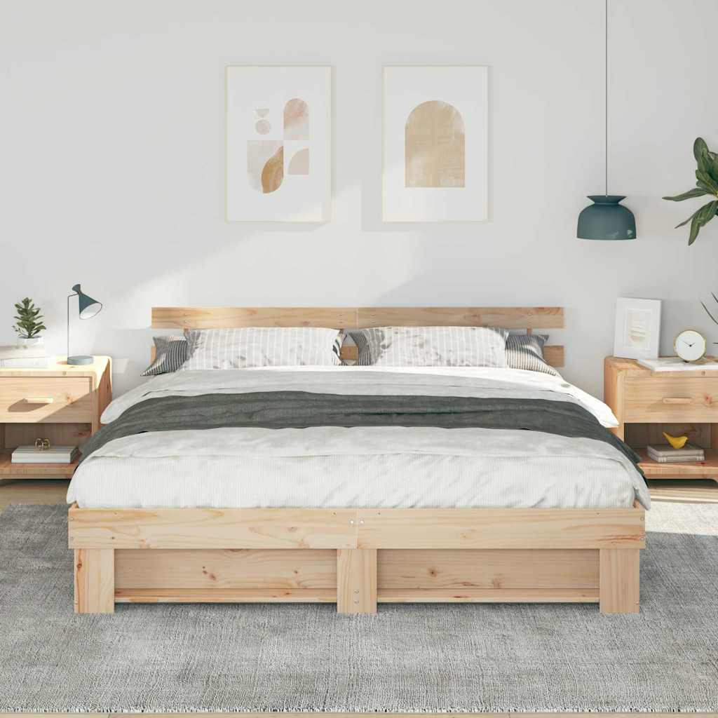Bedframe met hoofdeinde Bruin 180 x 200 cm Massief grenenhout is nu te koop bij PeponiXL, paradijselijk wonen!