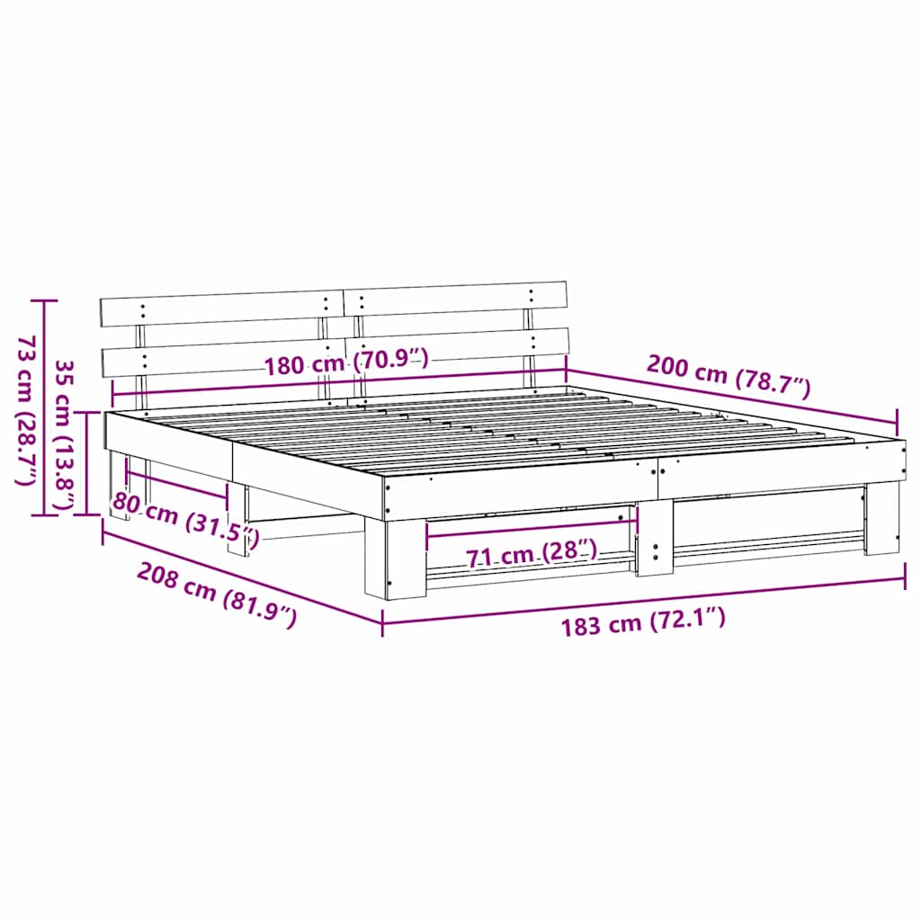 Bedframe met hoofdeinde Bruin 180 x 200 cm Massief grenenhout is nu te koop bij PeponiXL, paradijselijk wonen!