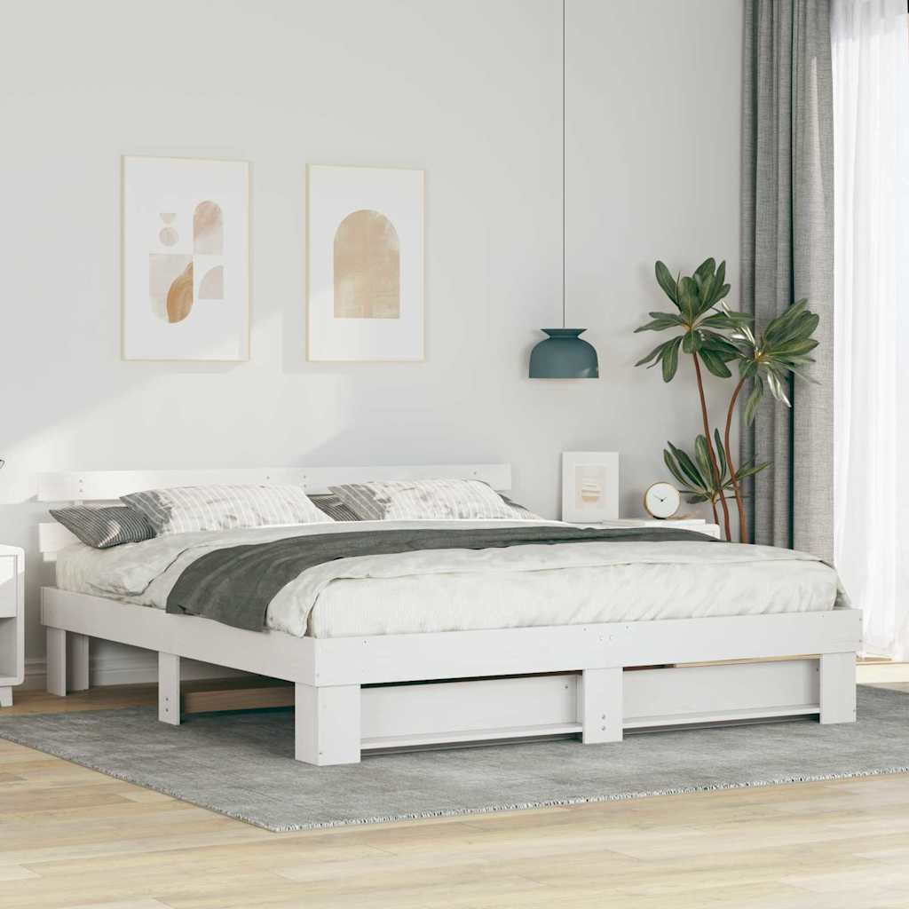 Bedframe met hoofdeinde Wit 180 x 200 cm Massief grenenhout is nu te koop bij PeponiXL, paradijselijk wonen!
