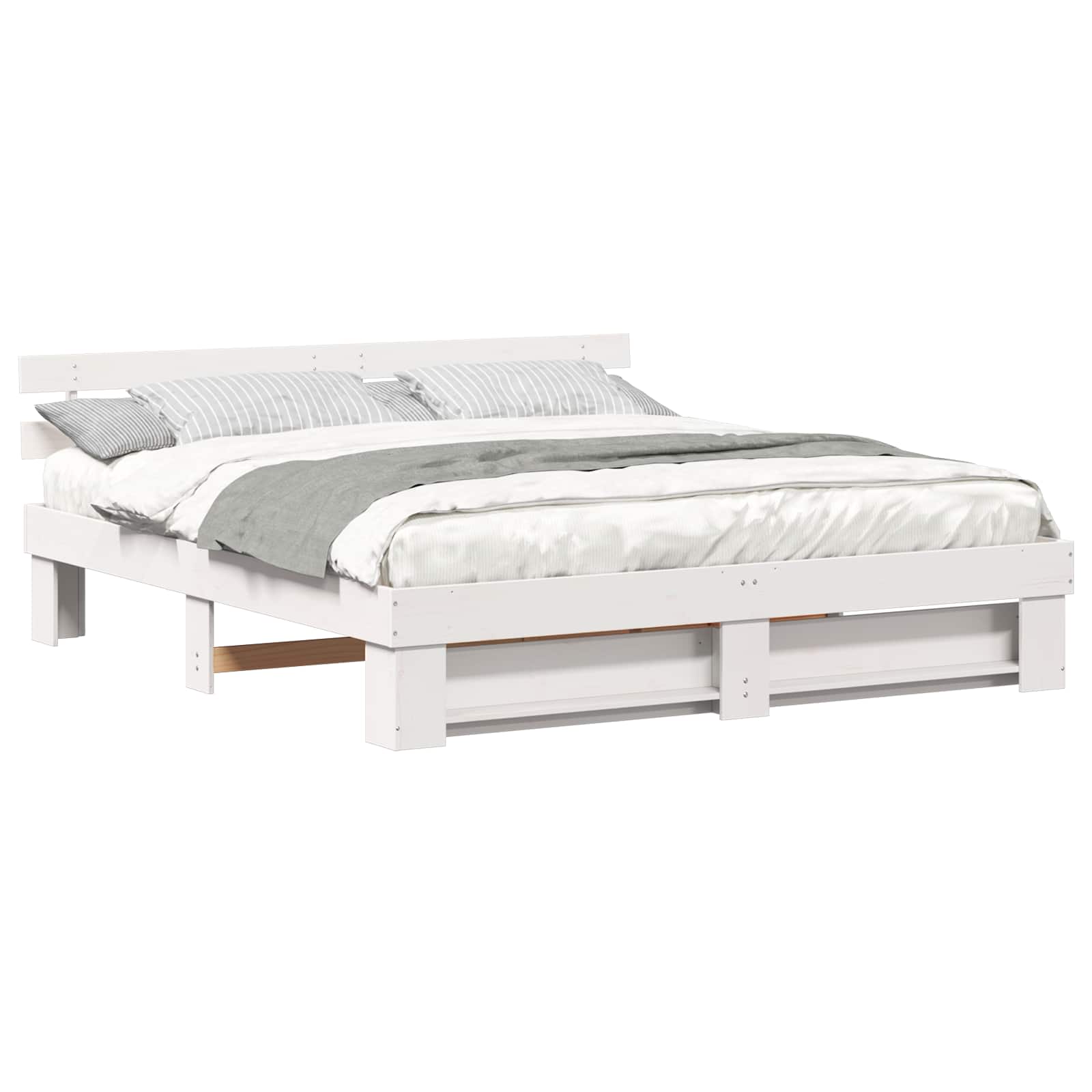 Bedframe met hoofdeinde Wit 180 x 200 cm Massief grenenhout is nu te koop bij PeponiXL, paradijselijk wonen!