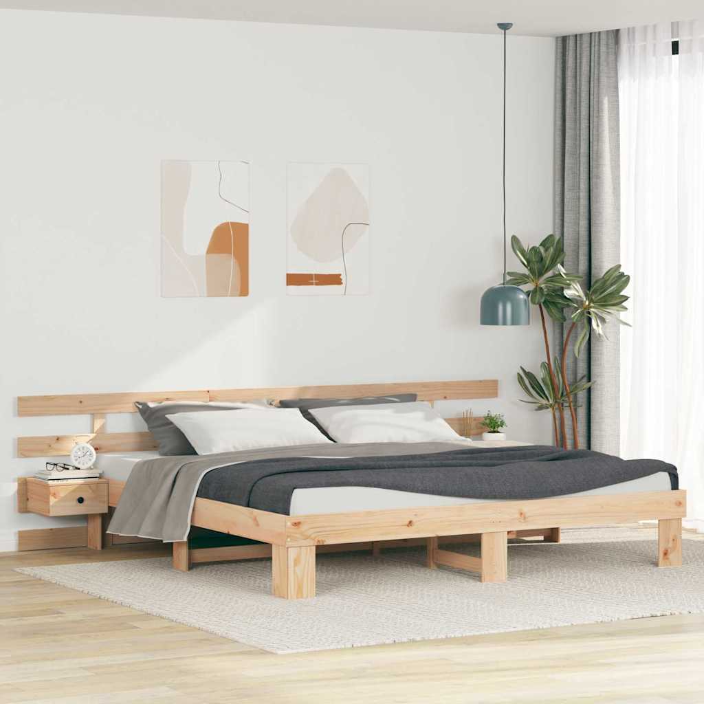 Bedframe met hoofdeinde Bruin 200 x 200 cm Massief grenenhout is nu te koop bij PeponiXL, paradijselijk wonen!