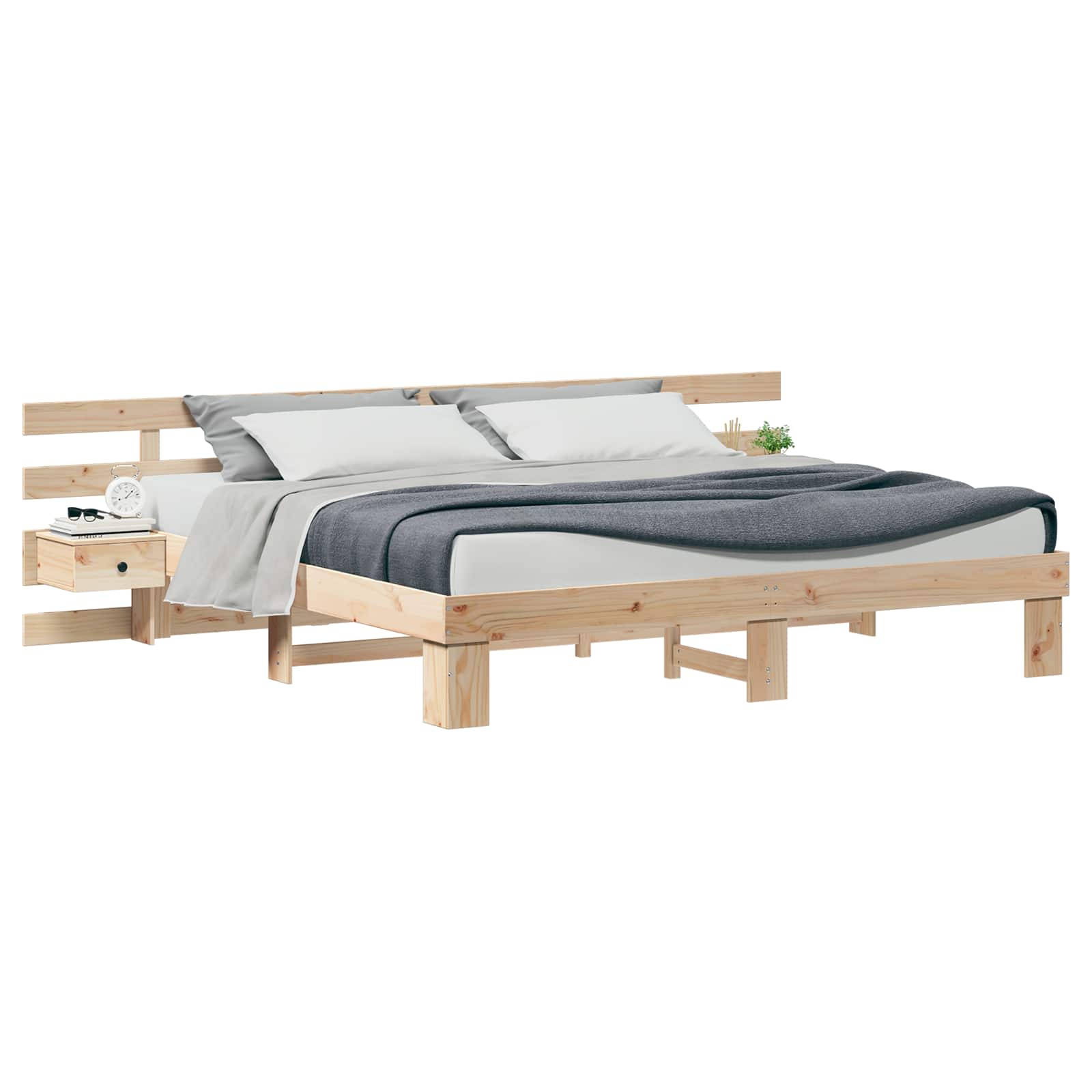 Bedframe met hoofdeinde Bruin 200 x 200 cm Massief grenenhout is nu te koop bij PeponiXL, paradijselijk wonen!